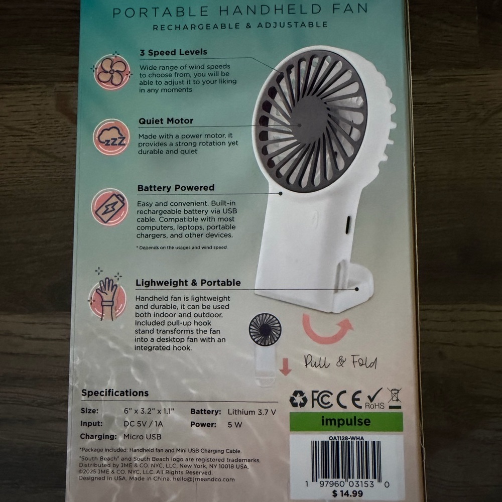Portable White Handheld Fan - Picture 3 of 5